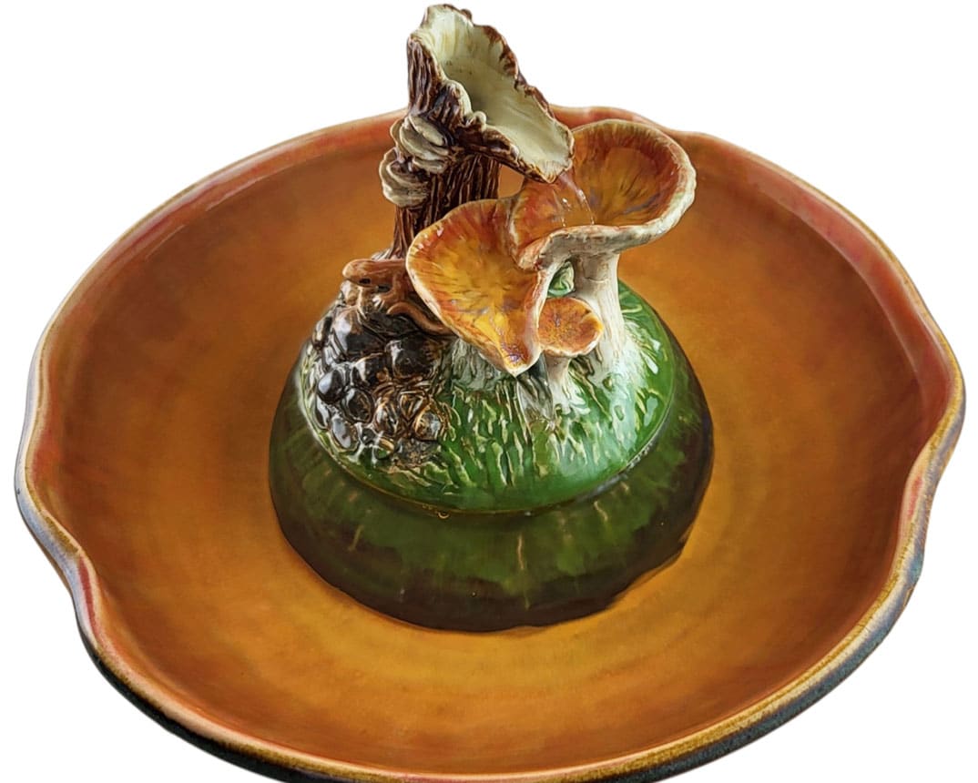 handmade ceramic mushroom & slamander fountain handmade ceramic mushroom & slamander fountain
