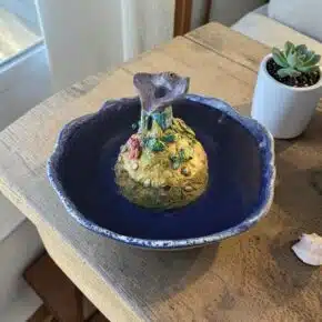 handmade high fired ceramic sculpture manta ray fountain
