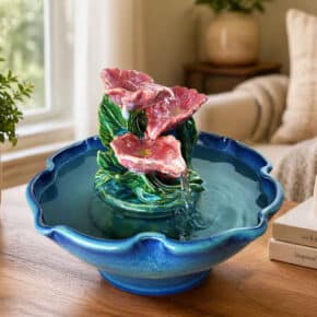 pink poppy cascade handmade ceramic sculpture fountain