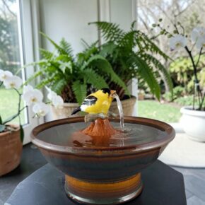 american goldfinch ceramic sculpture fountain